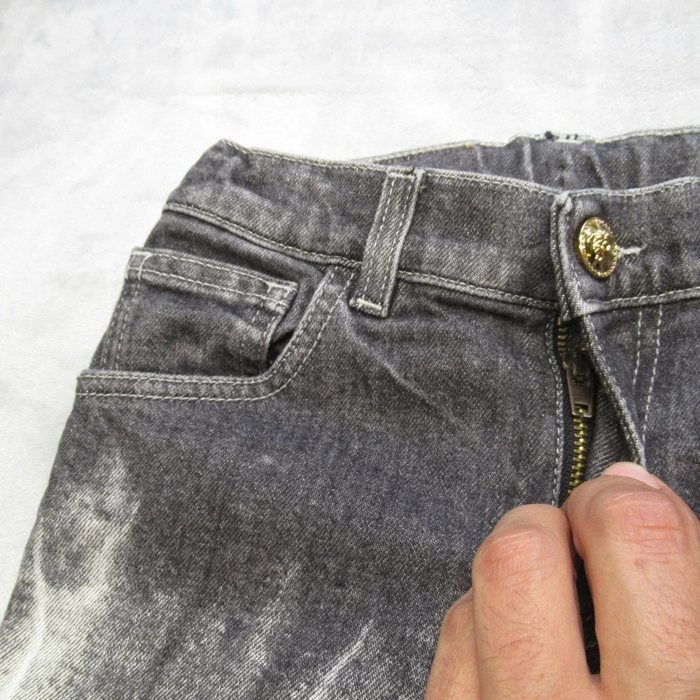 Versace Jeans Youth 6A 22X21 Gray Logo Graphic‎ Button Waist Straight Italy Made